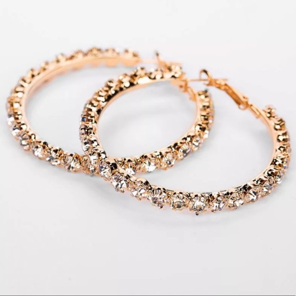 NEW 18K Gold Diamond Round Hoop Earrings - Picture 4 of 5